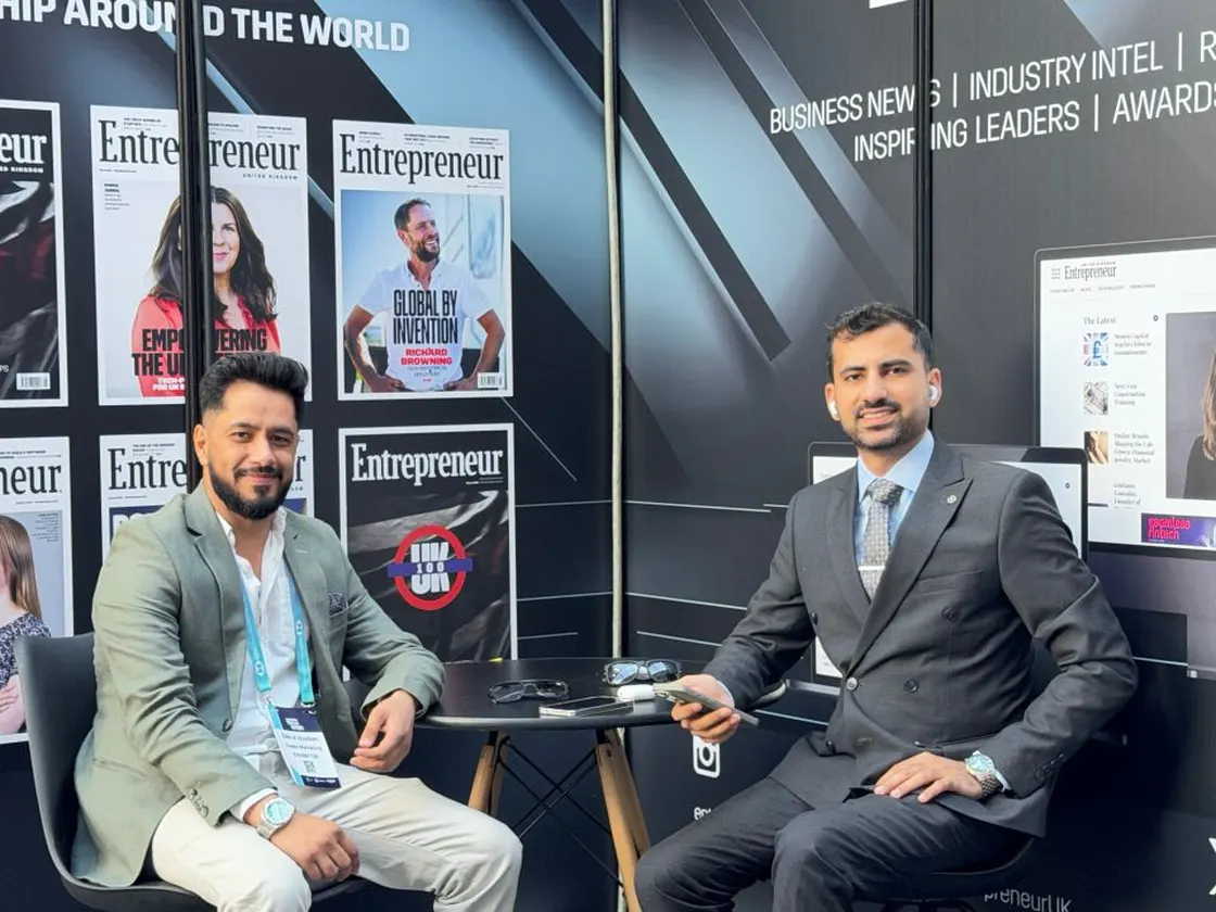 About Digital CEO at an Entrepreneur UK media booth